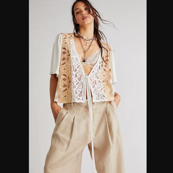 NWT Free People Black Lace Tie Blossom Top - Large - Picture 5 of 5